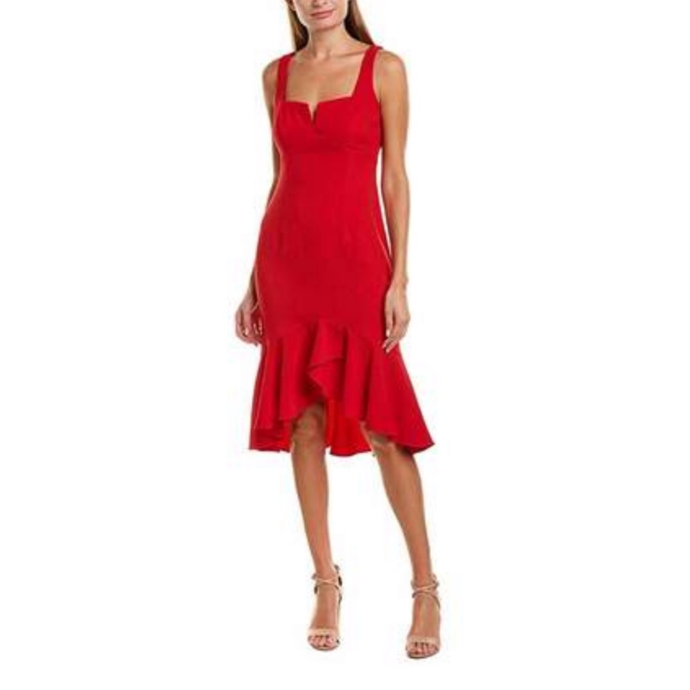 TAYLOR Wired Crepe Flounce Sheath Dress
CLARET RED